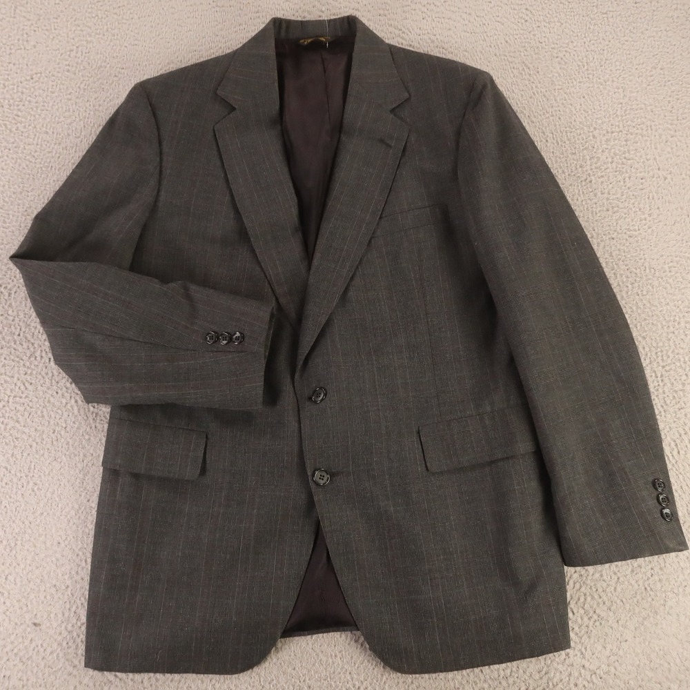 VTG Prince of Wales Check Jacket L Gray 100% Wool Blazer Sport Coat USA 44R